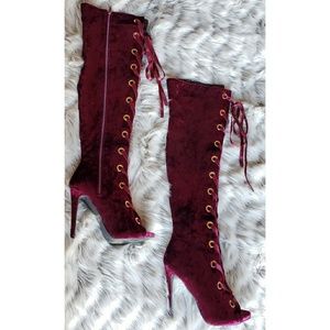 Purpleish Burgundy Knee High Boots w/ Gold Details